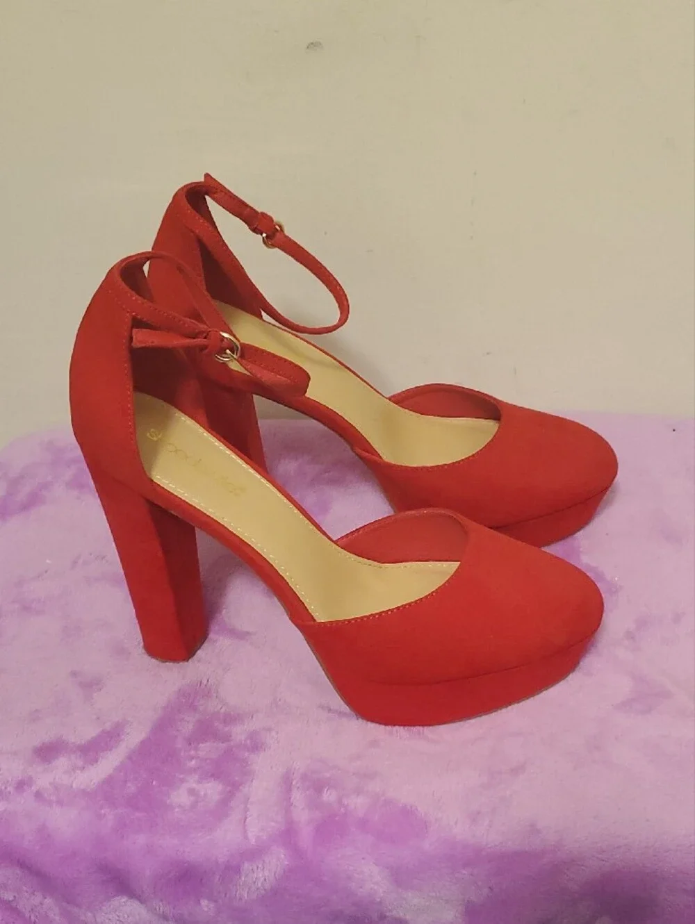 Shoe Dazzle Red Platform Ankle-Strap Block Heels